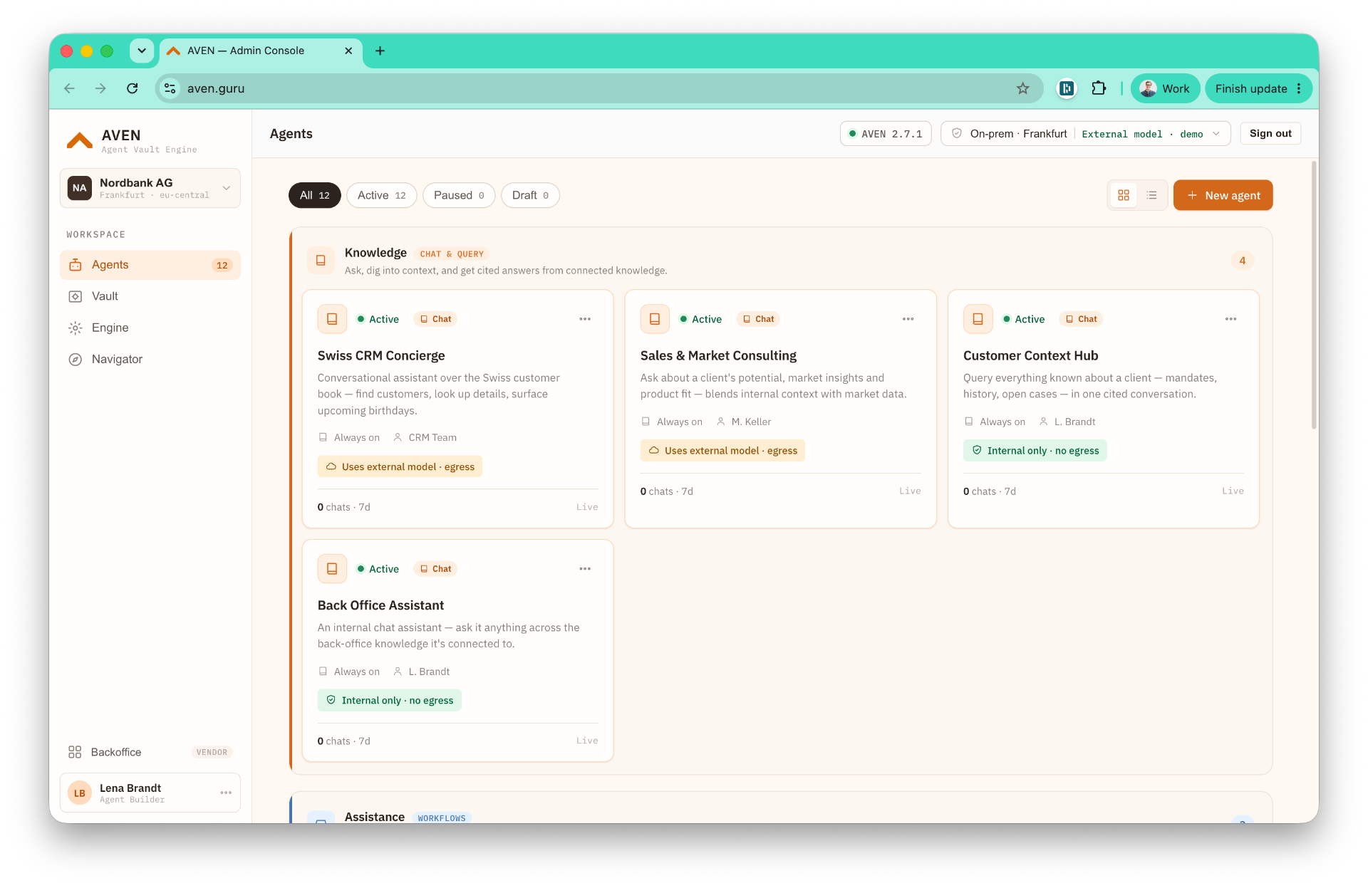 AVEN Agent. Agent roster with tasks, playbooks and scopes.